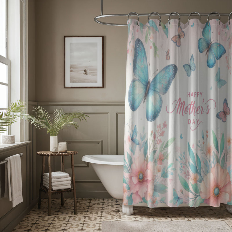 Papillons et fleurs - Rideau de douche standard 1 pièce, H 74 po x l 71 po