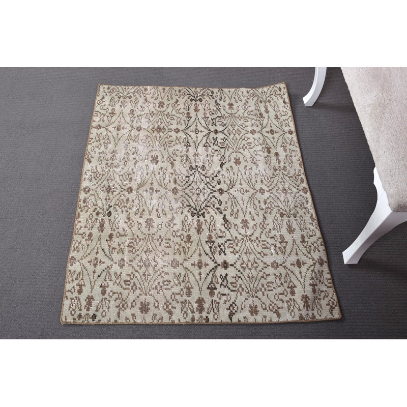 Tapis classique en laine beige, patchwork 35,4 x 44,5