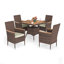 Ensemble repas 5 pièces en rotin brun avec table en bois d'acacia