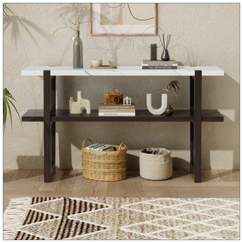 Console élégante avec plateau en marbre et tablette de rangement polyvalente pour les entrées et les couloirs modernes