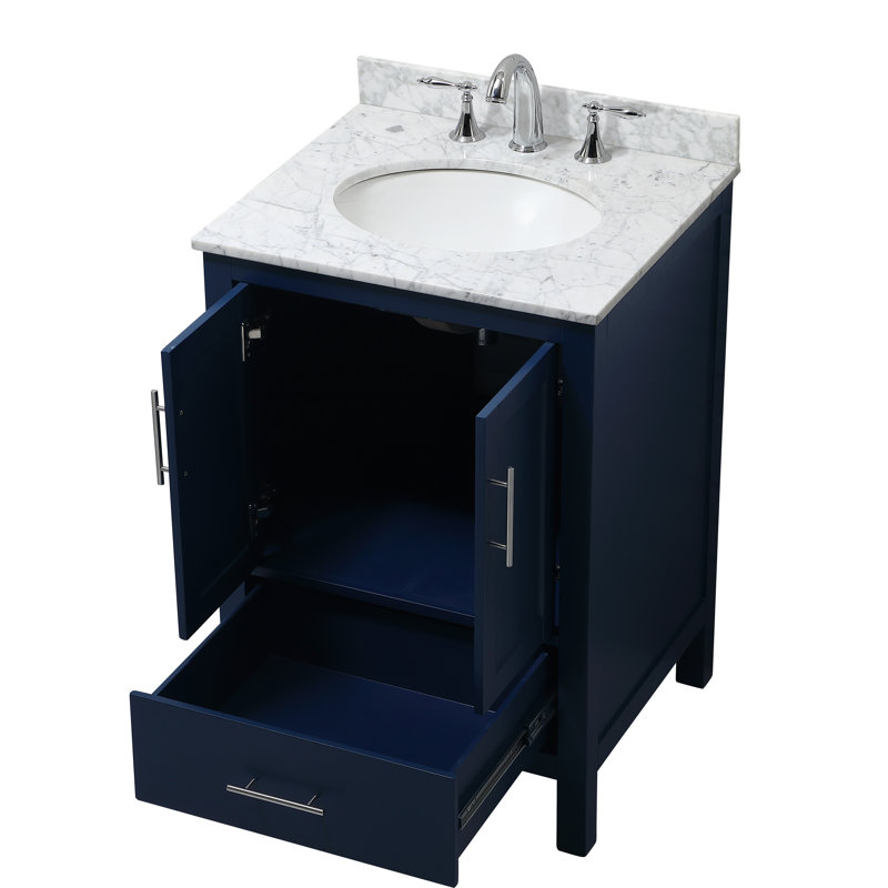 Ensemble de meuble-lavabo simple 24 po Gilley, Bleu, Blanc de Carrare
