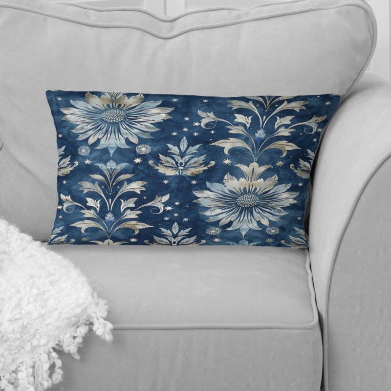 Coussin lombaire bleu royal à motif floral Royal Stardust