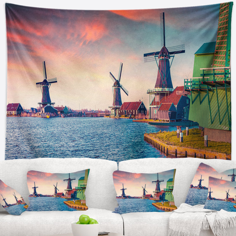 Tapisserie «Landscape Zaandam Mills on Water», H 32 po x l 39 po