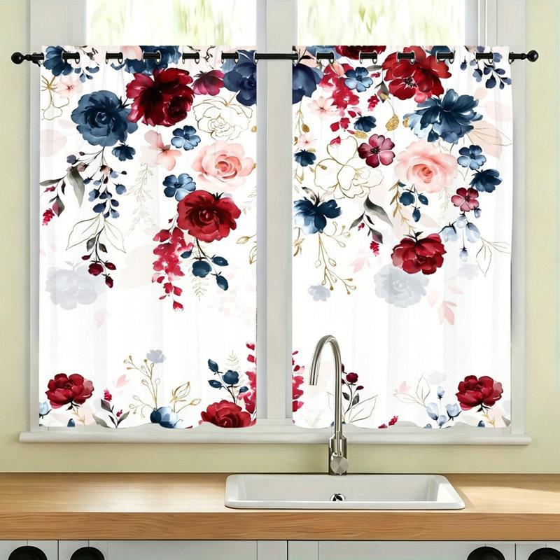 2Pcs Floral Print Blackout Curtains, Artistic Botanical Pattern Thermal Insulated Noise Reducing Room Darkening Window Drapes,  Curtain Panels for Living Room Bedroom Home Decor