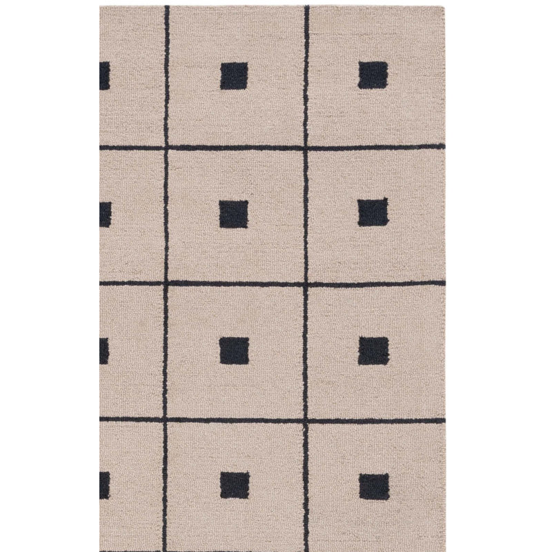 Martha Stewart 300 Hand Tufted Wool/Cotton with Latex Geometric Rug in Beige/Black, Square 6'