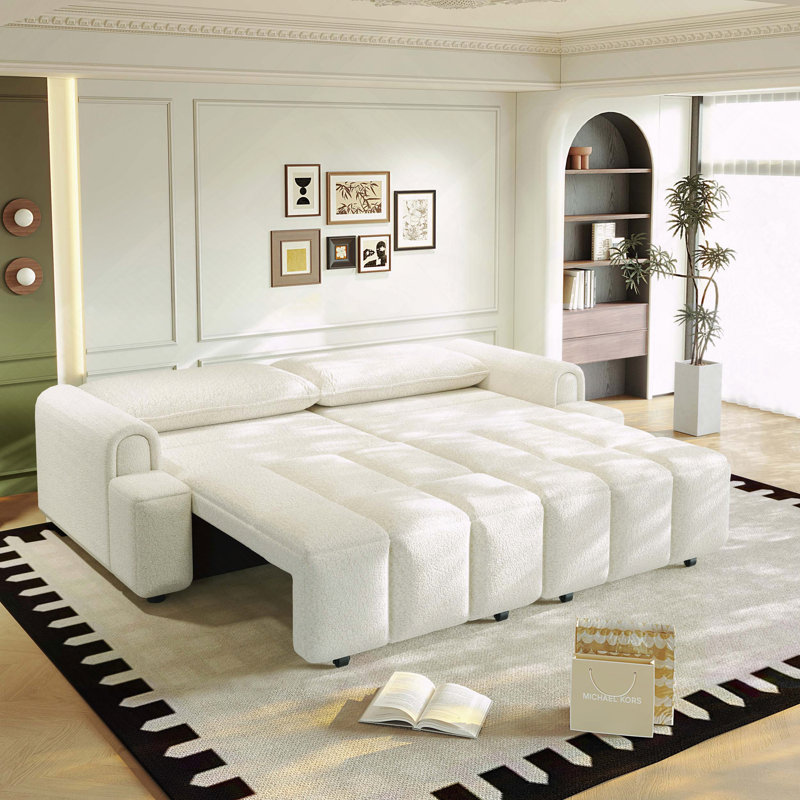 Canapé-lit convertible en tissu avec rangement Teddy, Beige / Blanc