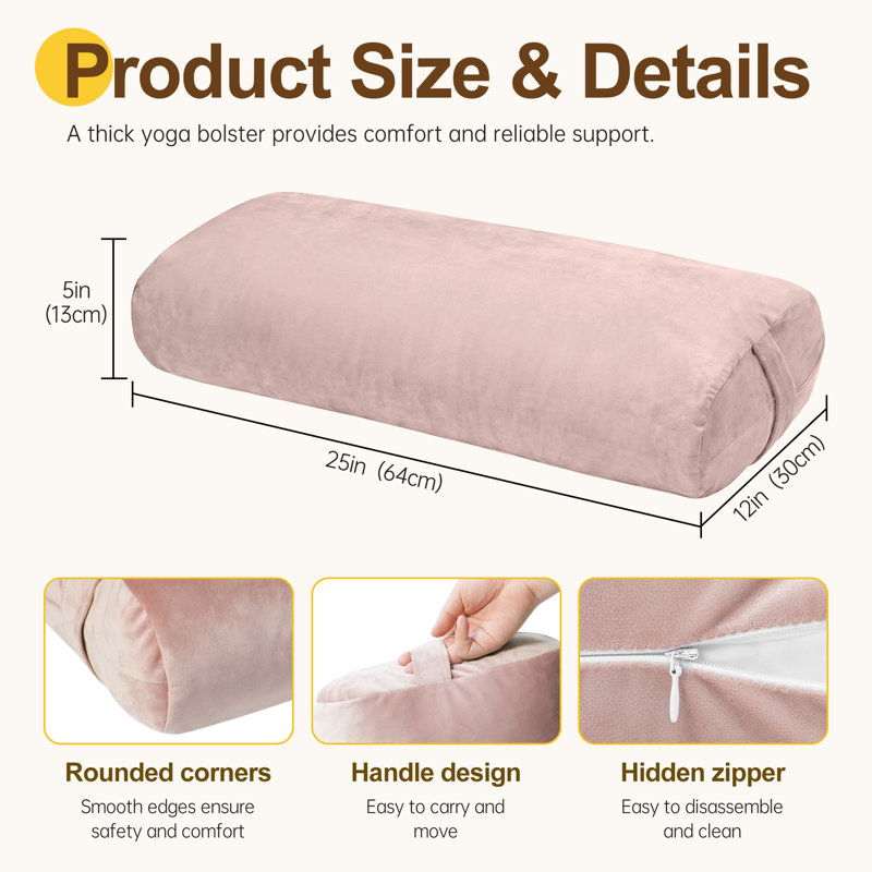 Traversin rectangulaire de yoga - coussin de méditation en velours lavable avec poignée ， Coussin décoratif, rose, Pink