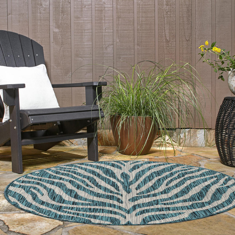 Tapis d'extérieur joyeux vert-bleu, Rond 3 pi