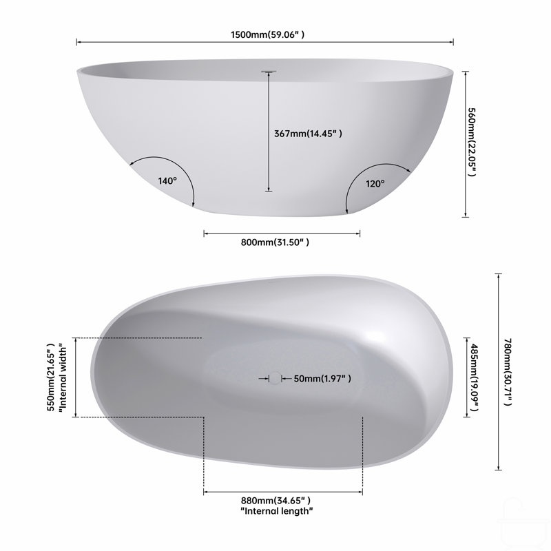Baignoire profonde 59 "à surface solide de qualité supérieure 59"