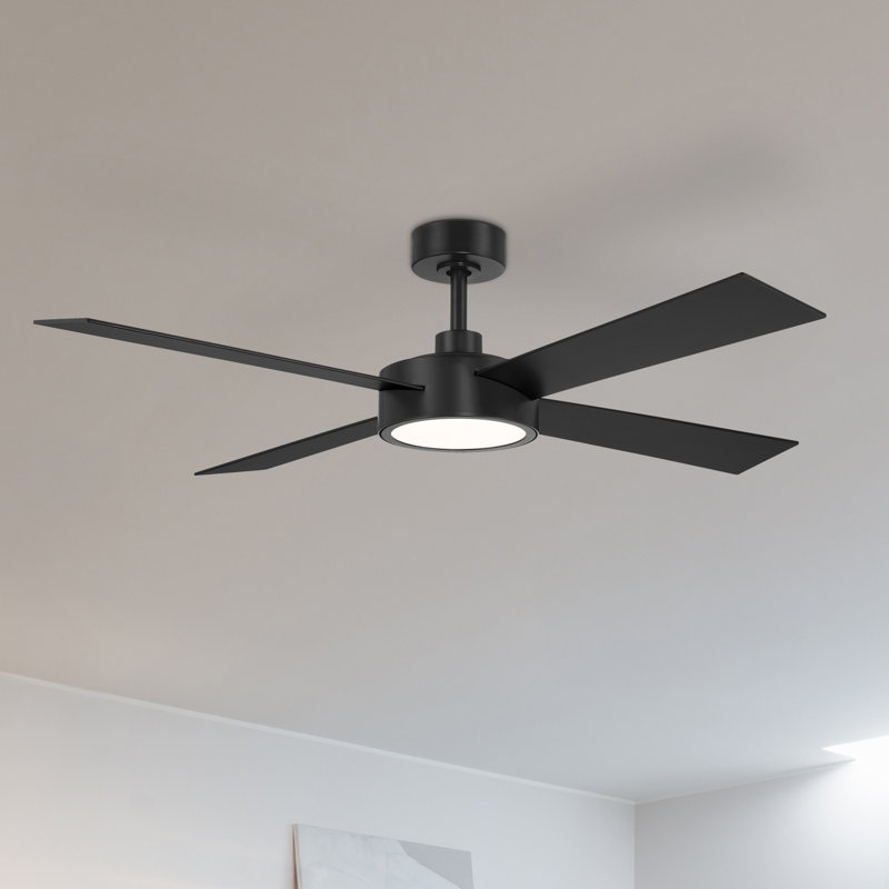 Onyo 52 in. Indoor/Covered Outdoor Matte Black Integrated LED Modern Ceiling Fan with 5-CCT Selections, Remote Included