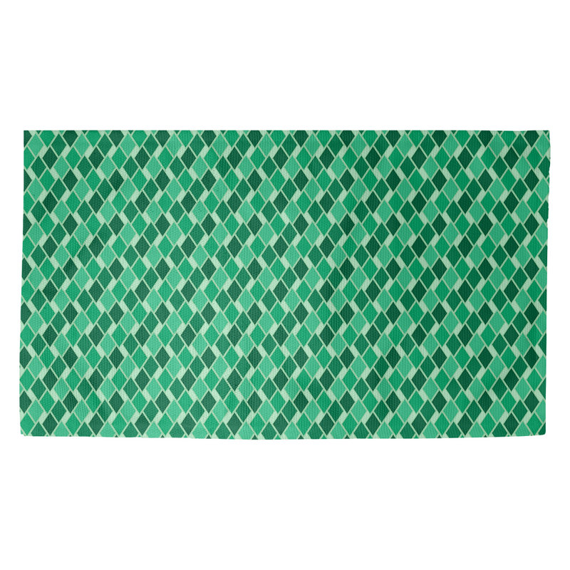 Tapis de couleur verte losanges rétro Avicia, Rectangle 3 pi 3 po x 5 pi 3 po