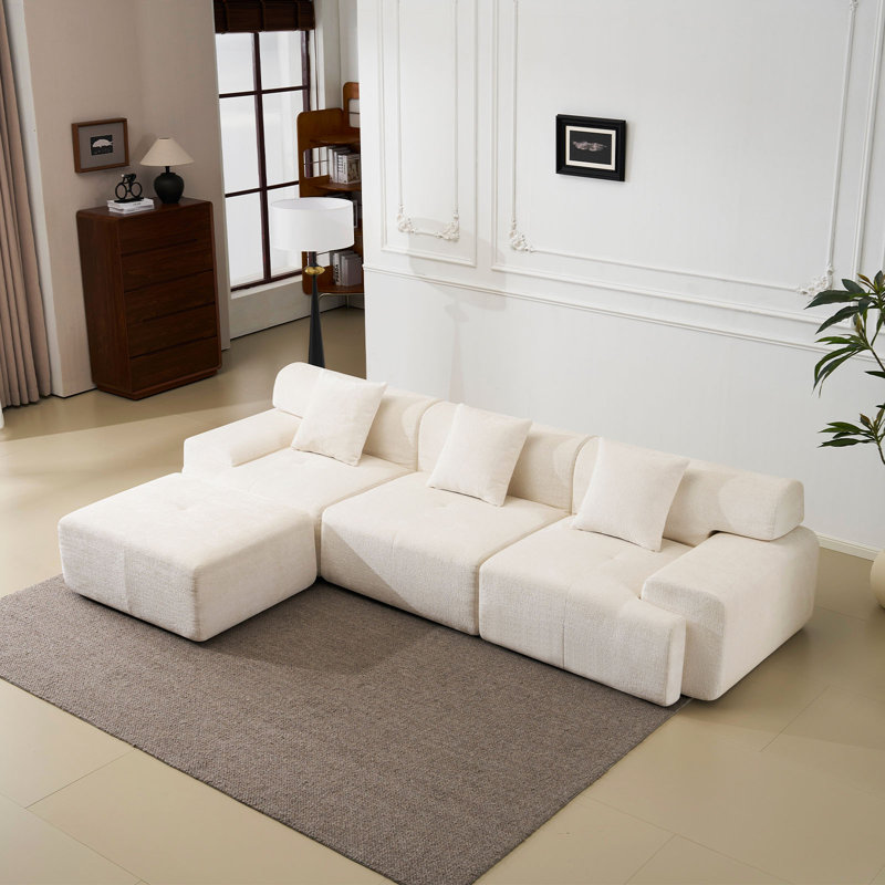 Canapé modulaire rembourré en L 4 pièces 4 pièces 120 ", Chenille beige
