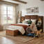 Ensemble de chambre à coucher 3 pièces: lit de rangement rembourré moderne avec lumières DEL et tables de chevet flottantes, grand, brun-1309942095-1309942094