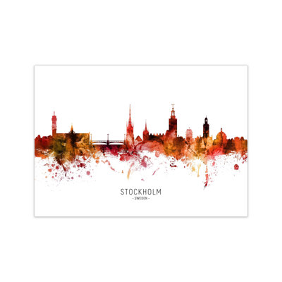 Stockholm Sweden Skyline Red City Name by Michael Tompsett - Print