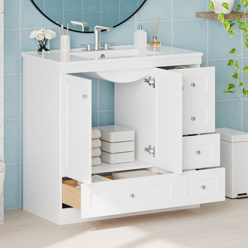 Meuble-lavabo simple 36 po avec lavabo en céramique, Blanc