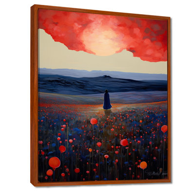 «Red Sky Blue Mountains Red Poppies - Meadow», reproduction d'art murale