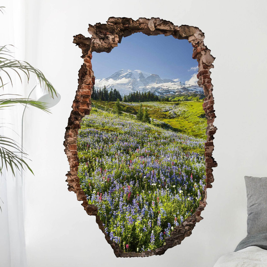 Meadow with Flowers in front of Mt. Rainier Wall Sticker