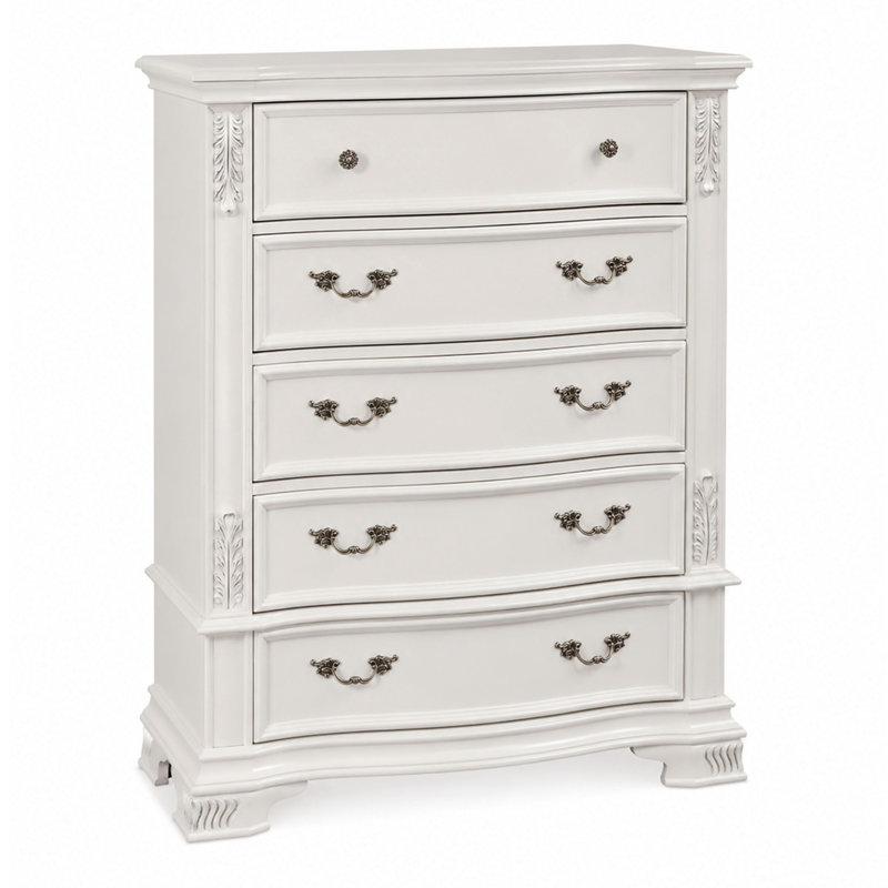 Commode à linge à 5 tiroirs Tarver, Blanc perle