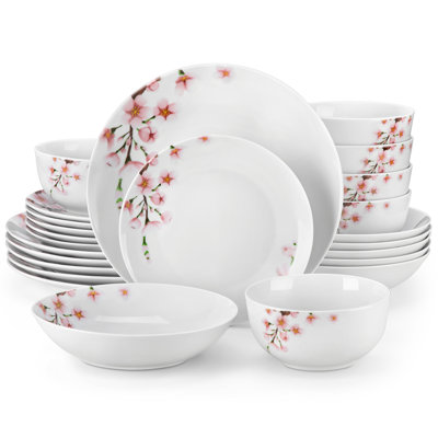 24 Piece Porcelain China Dinnerware Set - Service for 6 