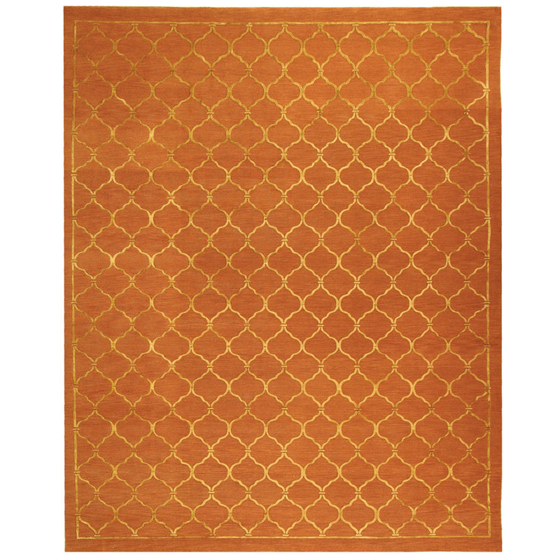 West Bromwich Geometric Hand-Knotted Rust Area Rug, Rectangle 9' x 12'