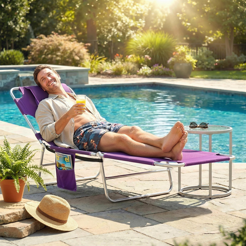 Tanning Chair With Face Hole, 5-Level Adjustable Outdoor Chaise Lounge Chair With Pillow For Beach, Pool, Purple, 1, Purple