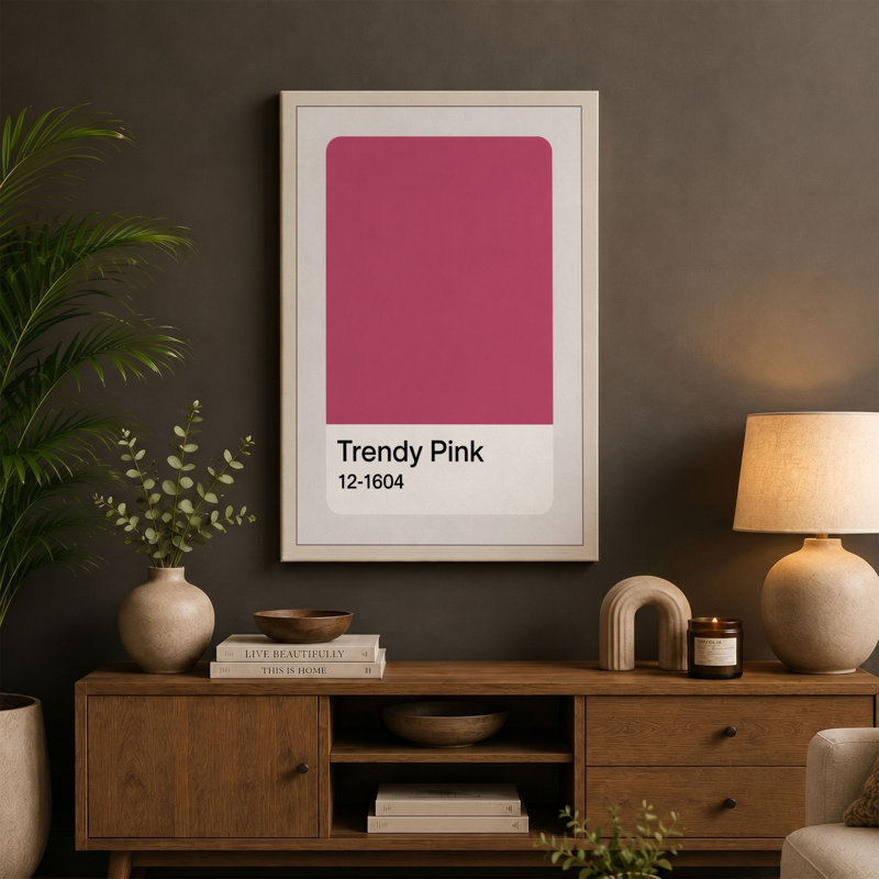 Trendy Pink Swatch Minimalist - Wrapped Canvas, 30x20 - 76.2 x 50.8 cm, Black Border