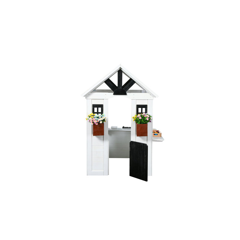 Ajure White and Black Cedar Wood Playhouse with Kitchen and Garden