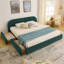 Upholstered Bed with Curved Headboard, Circle Yarn Fabric, Sturdy Legs & Wheeled Drawer Storage-189958789-189958791
