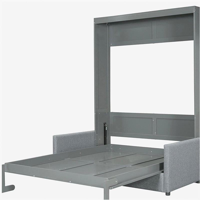 Lit escamotable double avec oreiller, gris, Gris