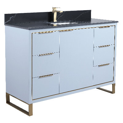 Meuble-lavabo sur pied simple avec plateau en pierre 48 po Gerzon