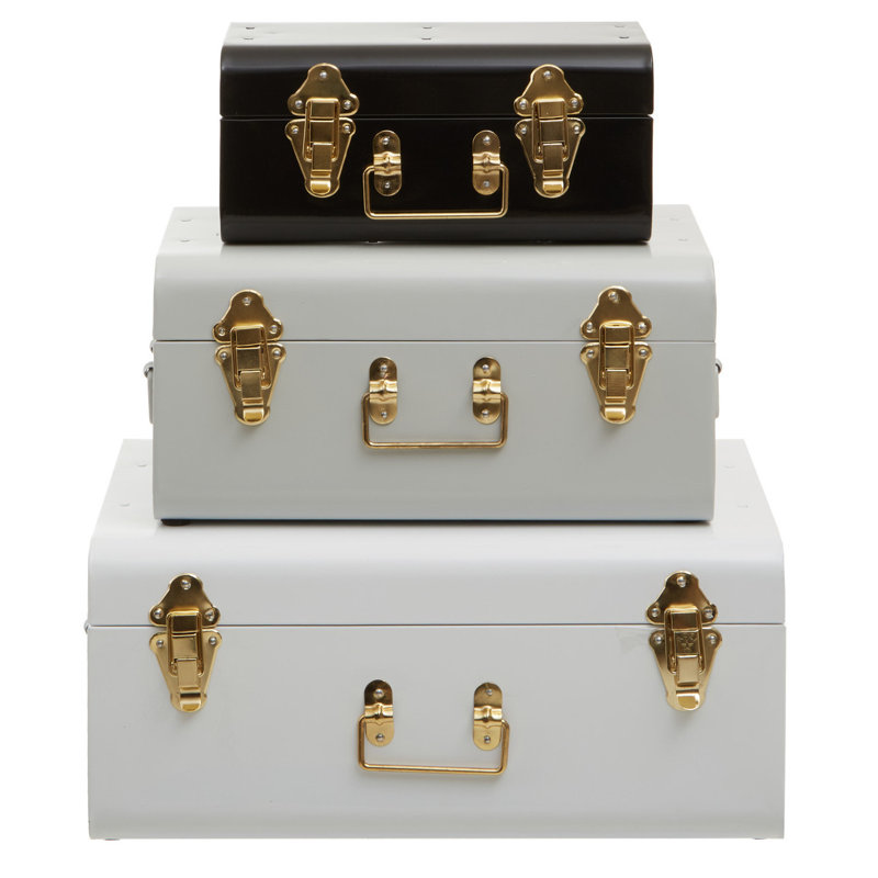 Forbush 3 Piece Accent Trunk Set, Black/Grey/White