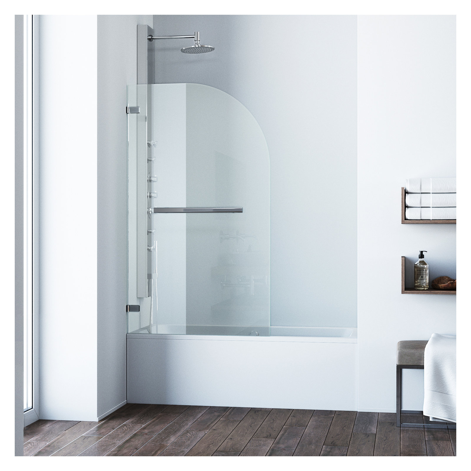 Orion 34" W x 58" H Hinged Frameless Tub Door with with 5/16" Clear Glass, Chrome