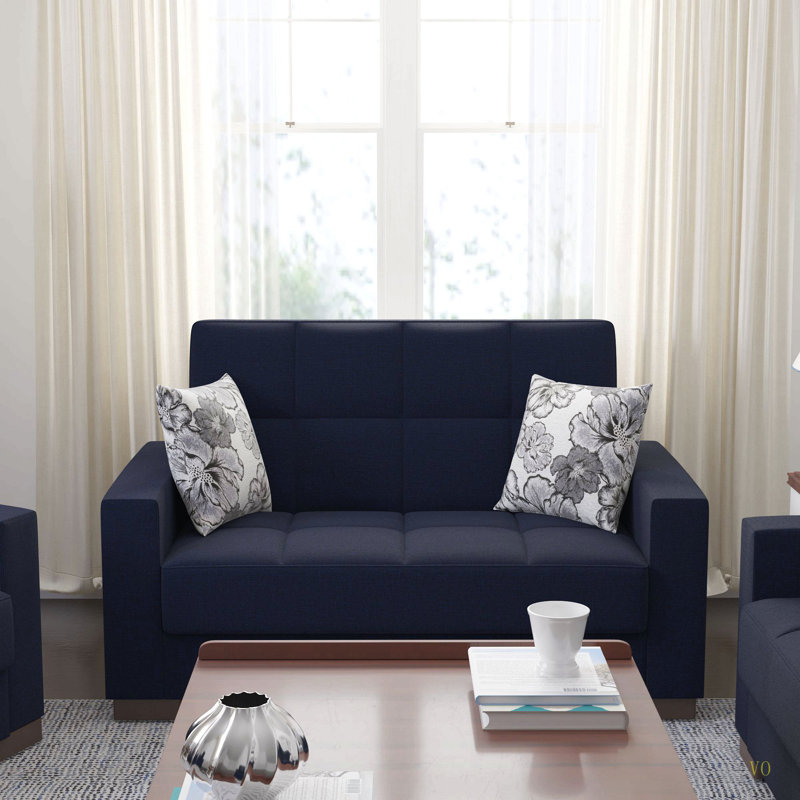 Causeuse rembourrée en bois avec rangement Collection, Bleu très foncé