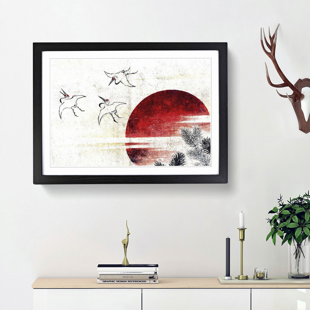 Cranes at Sunset by Katsushika Hokusai - Framed Print