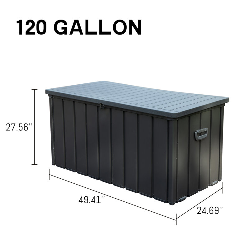Grande boîte pour bac de patio gris foncé imperméable pour coussins et outils