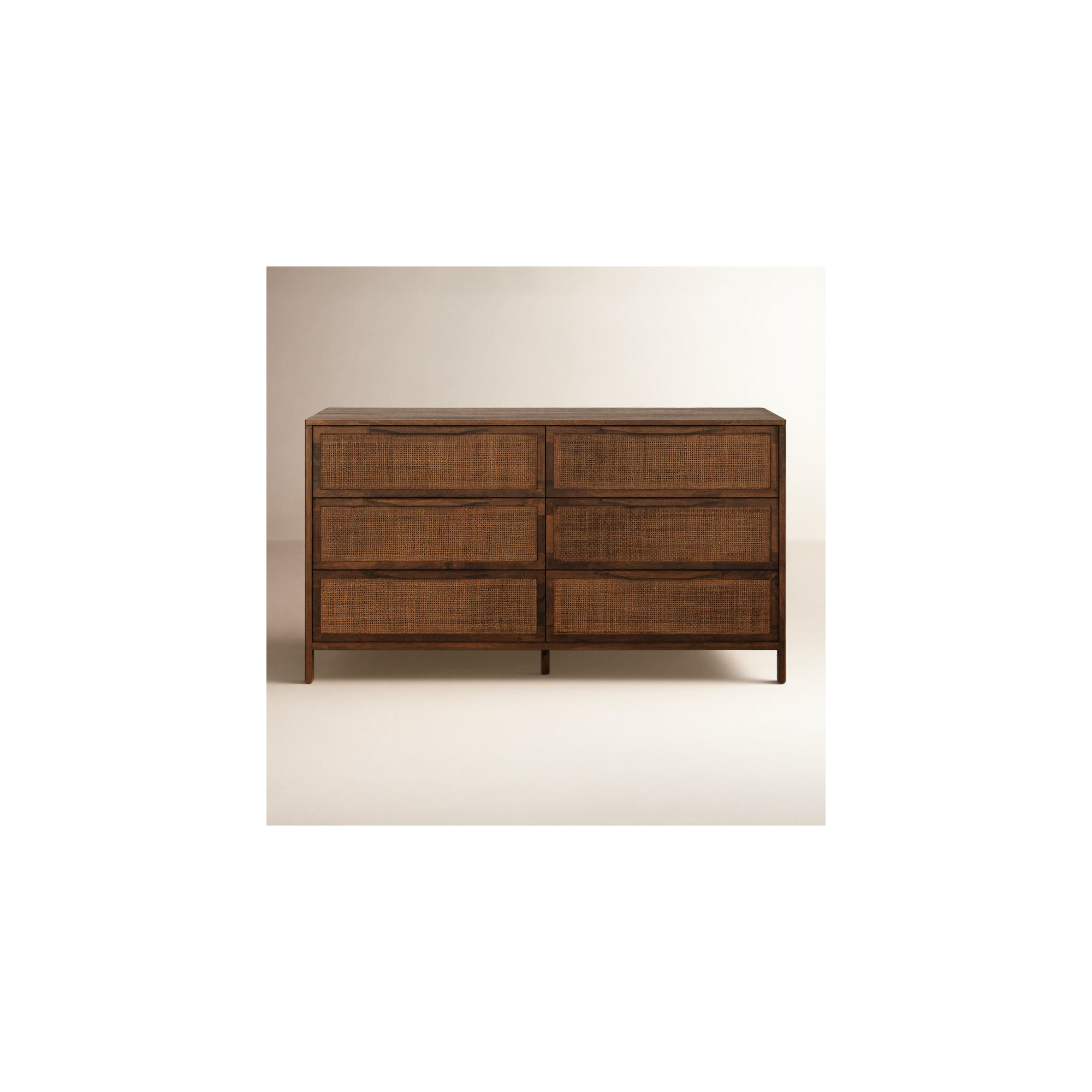 Nellie 6 Drawer Cane Dresser, Brown Wash/Brown Cane