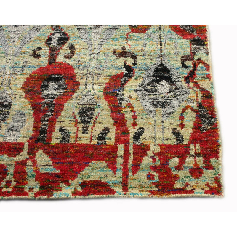 Tapis moderne en soie noué à la main 6 x 8, Rectangle 5 pi 4 po x 8 pi 1 po