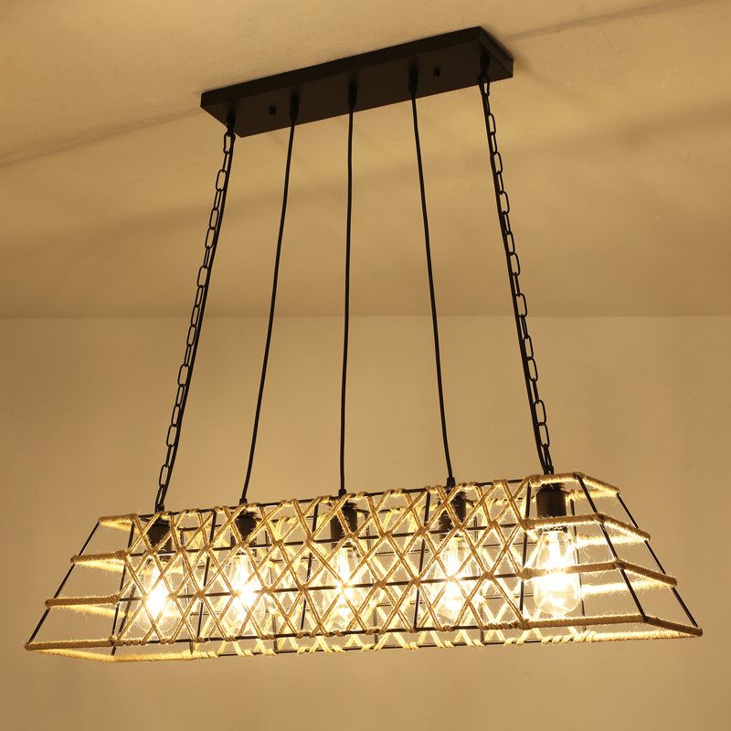 Luminaire suspendu de style industriel en fer forgé à 5 lumières 39,4 po Merdasa