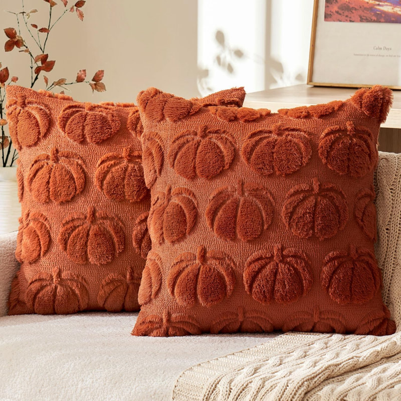 Housses de coussin d'automne, motif citrouille, 45 x 45 cm, Light Orange, Square 18"
