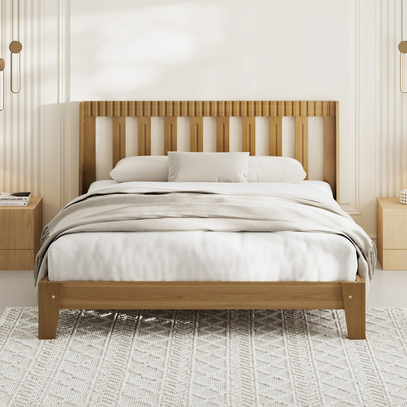 Cadre de lit moderne de style simple avec tête de lit - pour célibataires, couples, familles, Grand lit, Light walnut 