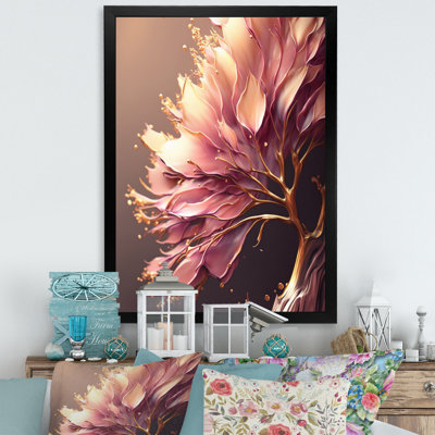 «Lecia Abstract Rose and Gold Leaves IV», reproduction sur toile