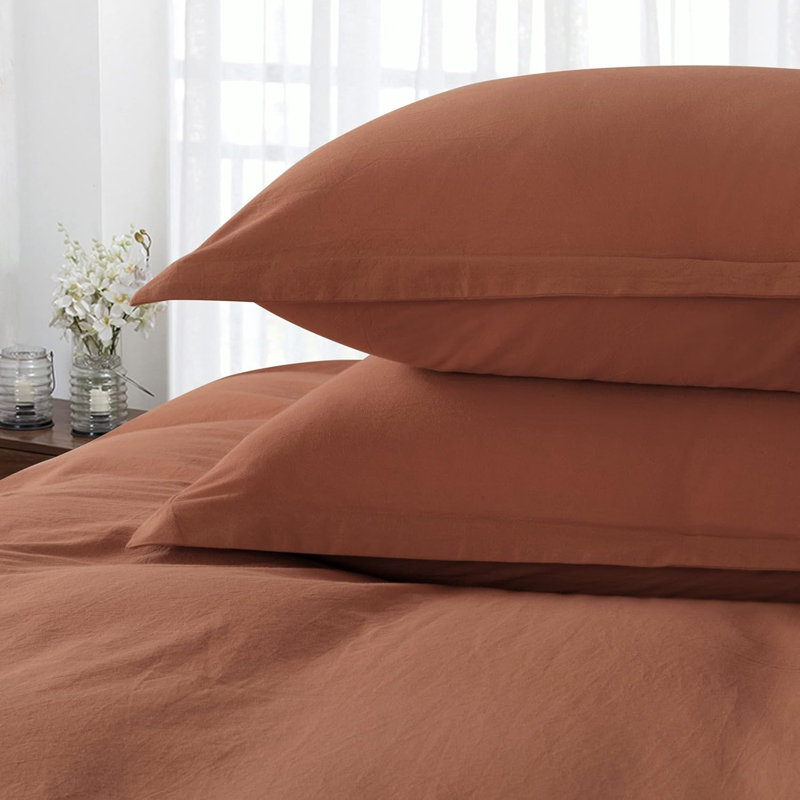 Ensemble de housse de couette en coton de couleur unie Stonewashed, Housse de couette pour très grand lit et 2 très , rouille