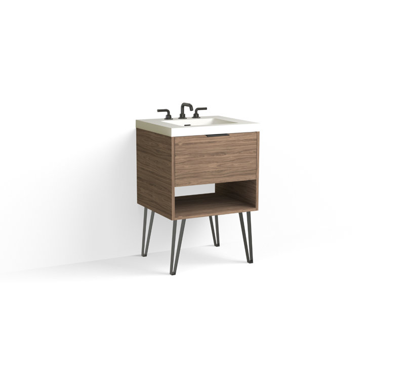 Modo 24" W Freestanding Single Bathroom Vanity with Dawson Leg, Gloss White/8" Widespread, Nocino, Matte Black
