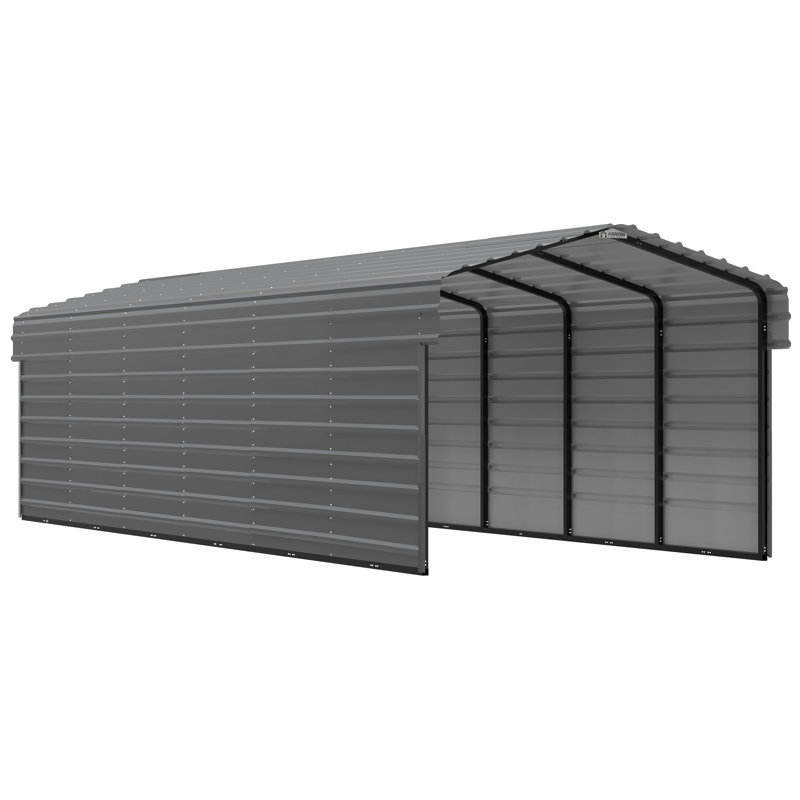 Charcoal Steel Carport Kit with 2-Sided Enclosure, 10' x 29'