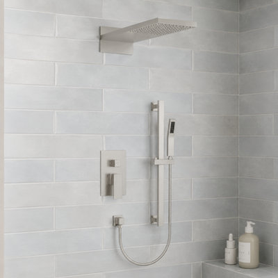 Système de douche mural à pression équilibrée, pomme de douche cascade et pluie 22 "avec barre à main et barre coulissante
