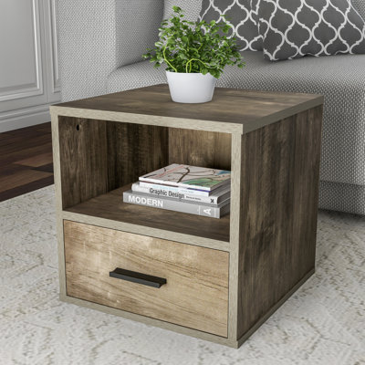 Stackable Side Table with Drawer, Gray