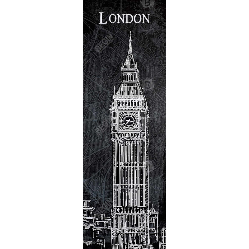 Big Ben Sketch with Map Background - Architecture Gray Canvas