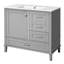 Meuble-lavabo gris 36 po - Fabrication en pin massif, 3 tiroirs, porte à fermeture douce, lavabo en céramique, lavabo, porte pour espaces élégants-1600841336