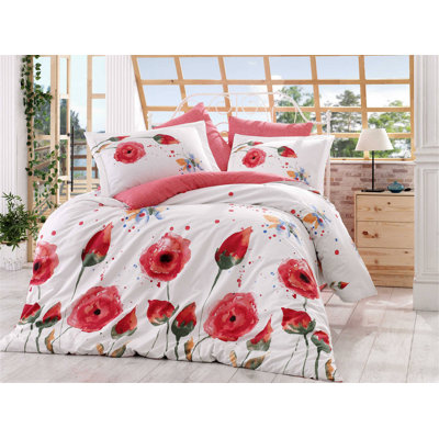 Ensemble de housse de couette 100% coton blanc / rouge 3 pièces Fusco