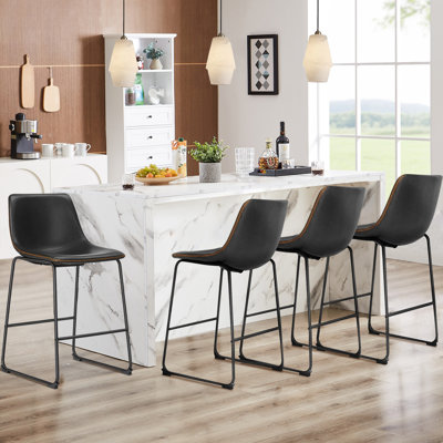Counter Height Barstools With Leather Back, Matel Bar High Table Stool Chairs For Kitchen, Set Of 4 26 Inch